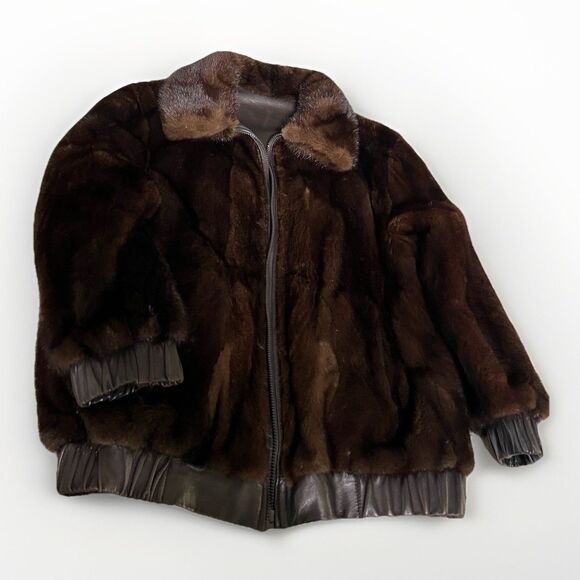 Vintage Mano Swartz Reversible Beaver Fur & Leather Bomber Jacket No Size - Picture 2 of 16